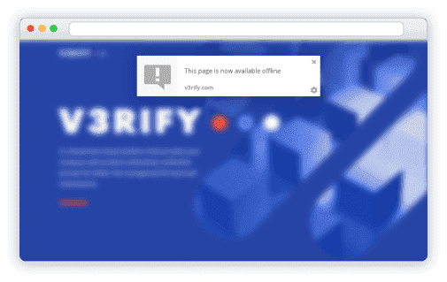 Blurred website with popup "This page is now available offline"